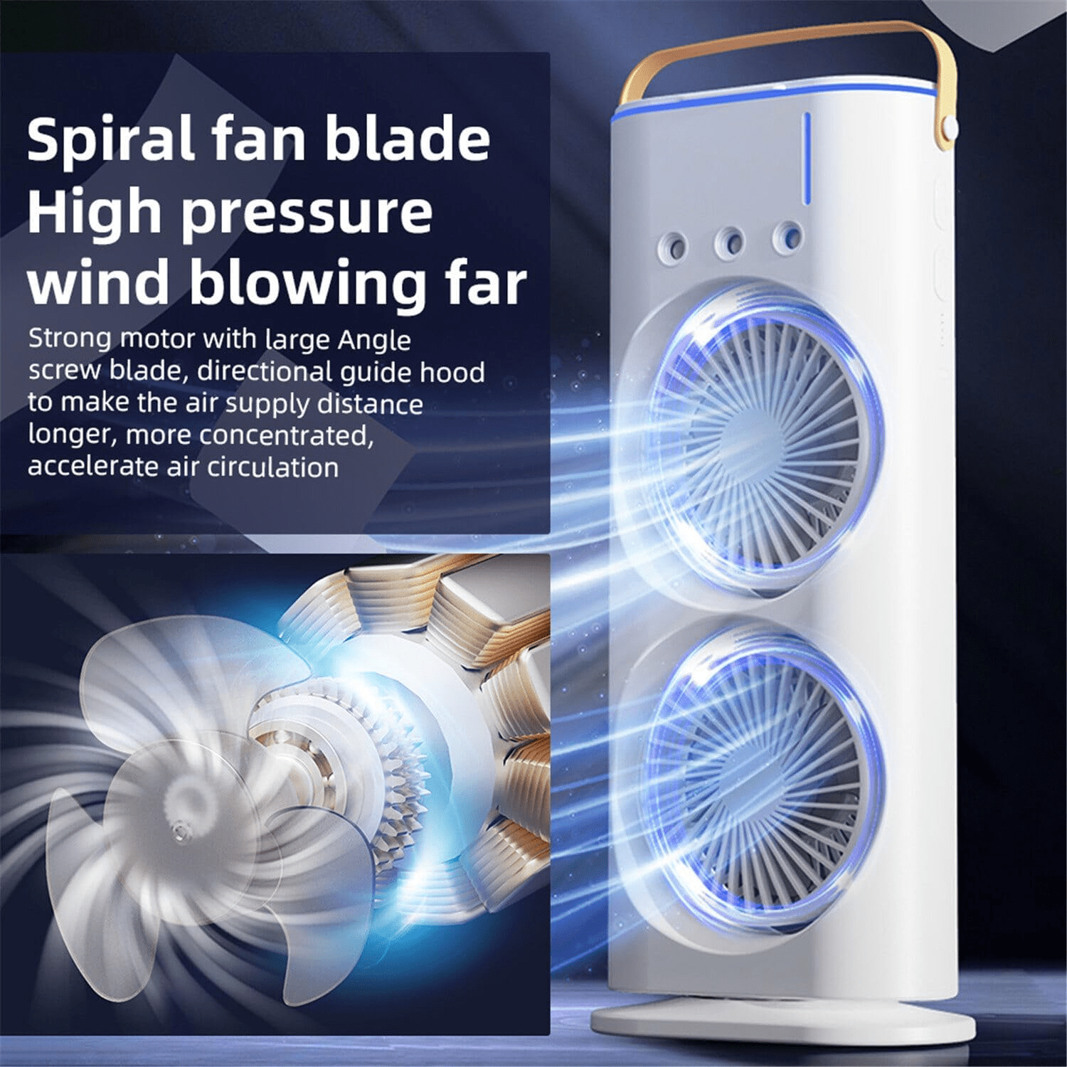 Double head tower fan with control humidifier 180 ° adjustable 90 ° rotary desk fan