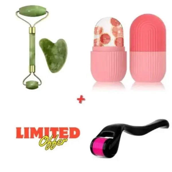 Buy 2 Get 1 Free – 3 Pcs Facial Roller Combo Pack (Jade, Ice & Derma) Gadget spark