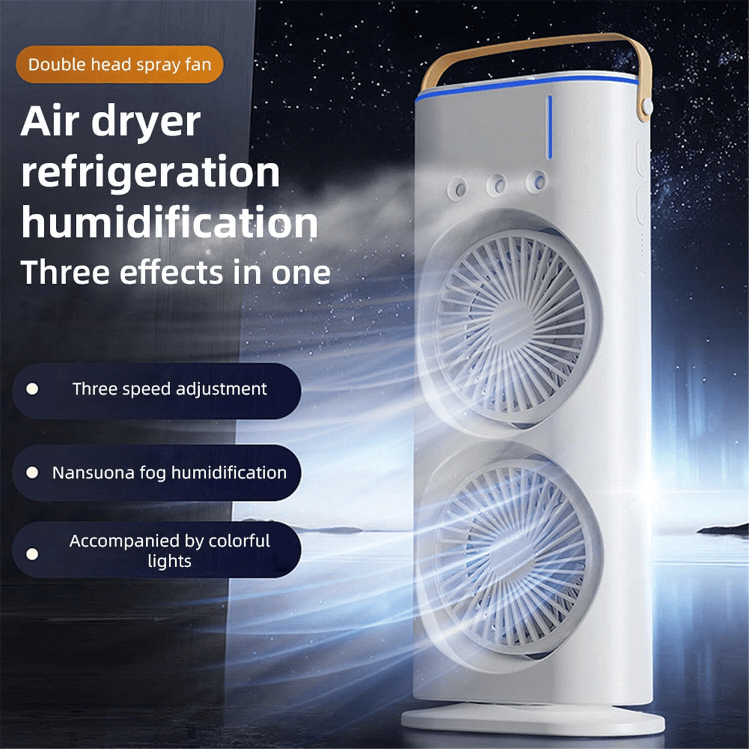 Double head tower fan with control humidifier 180 ° adjustable 90 ° rotary desk fan