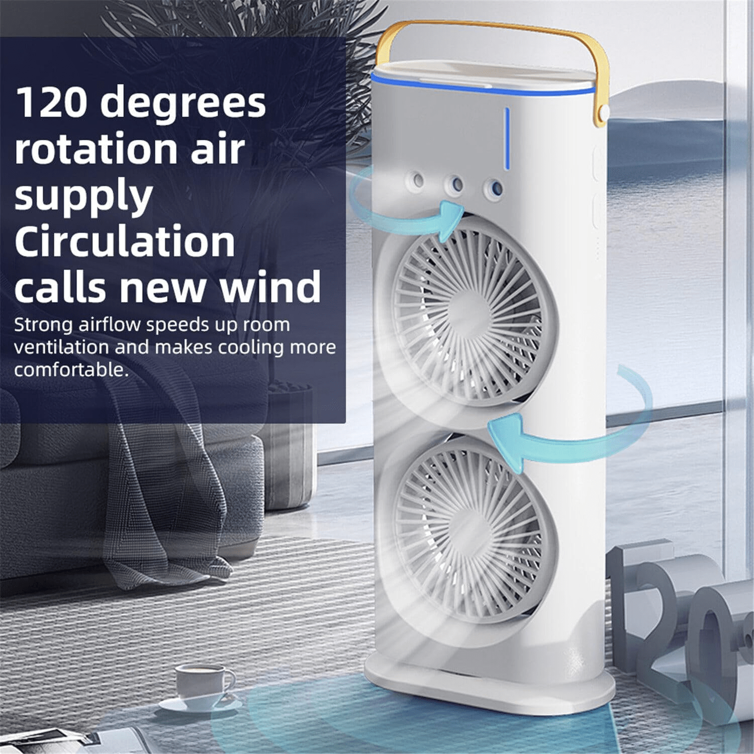 Double head tower fan with control humidifier 180 ° adjustable 90 ° rotary desk fan